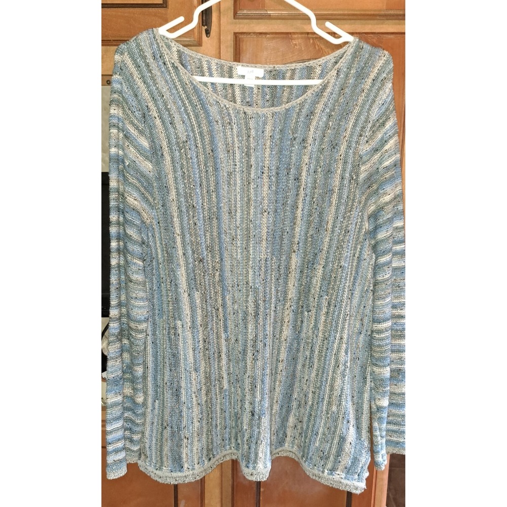 Ladies J.Jill Sweater Blue Striped Loose Long Sleeve Pullover Knitted LRG PET